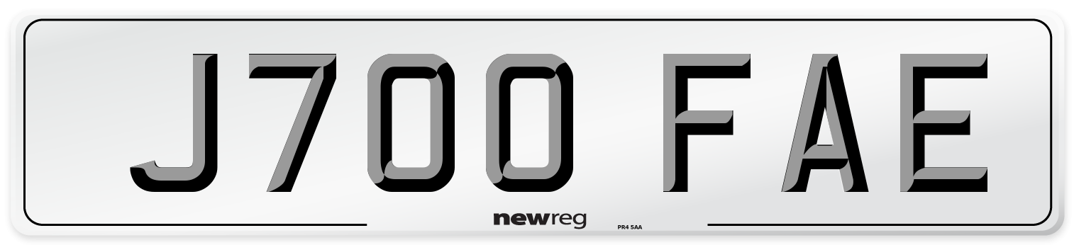 J700 FAE Number Plate from New Reg